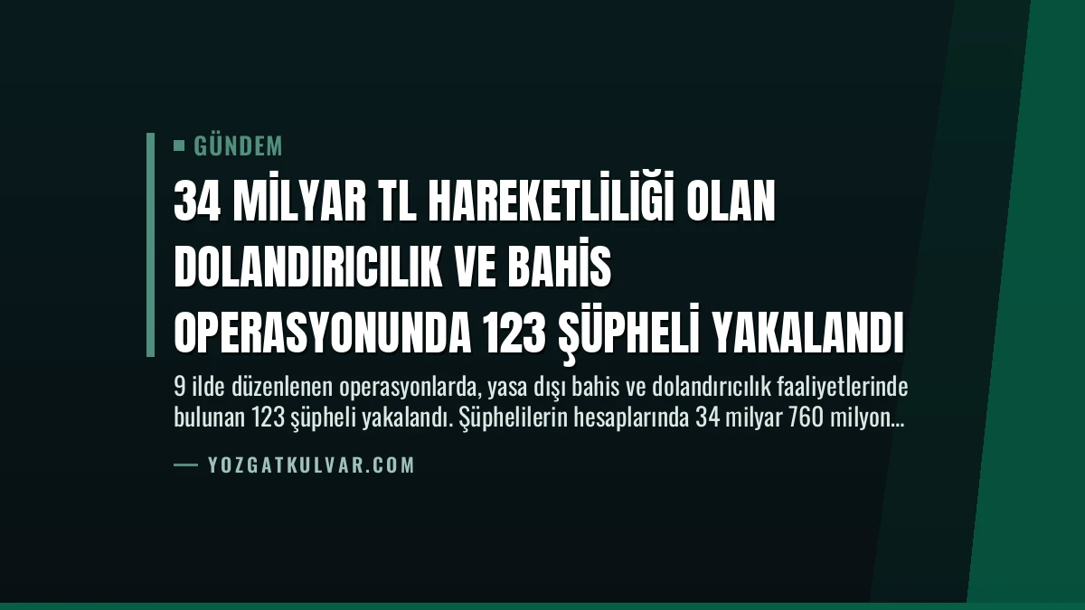 34 Milyar TL Hareketliliği Olan Dolandırıcılık ve Bahis Operasyonunda 123 Şüpheli Yakalandı