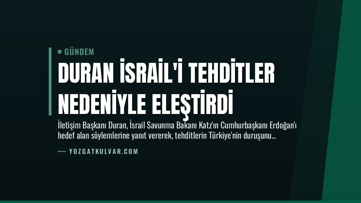 Duran İsrail’i Tehditler Nedeniyle Eleştirdi